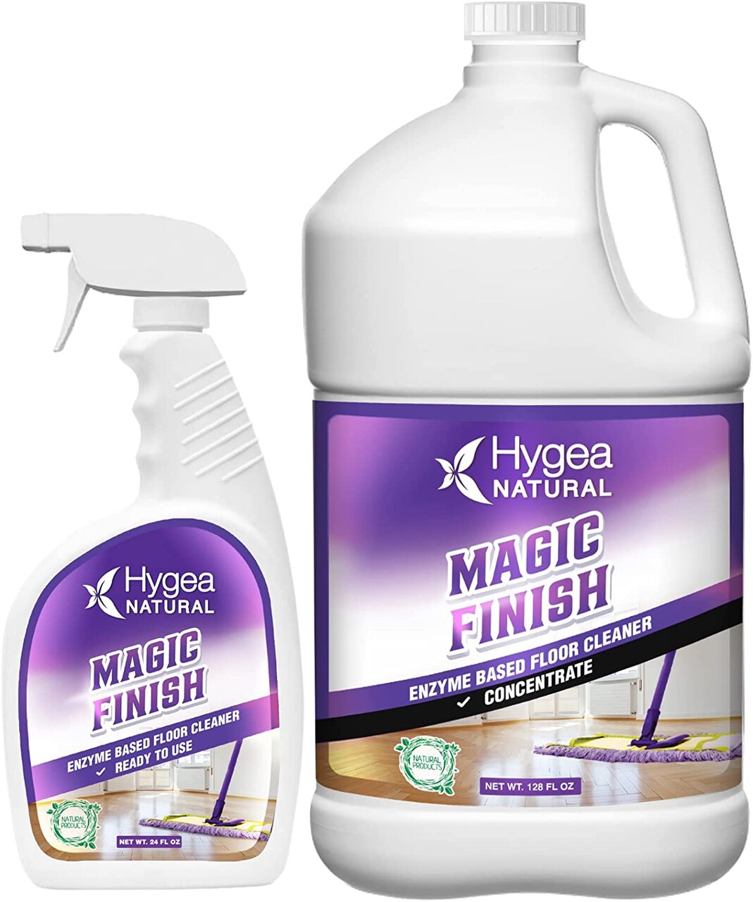 Hygea Natural Magic Finish - Natural Enzyme-Based Floor Cleaner Ready to use 24oz Spray + Refill
